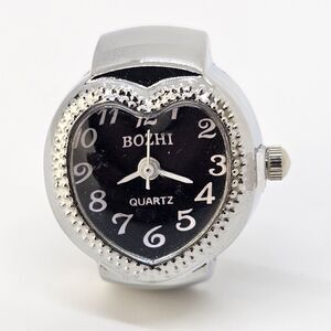 LOVE Ring Watch Women Analog Quartz Watch Black Dial Stretch‎ Band Finger Watch